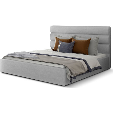 Lit adulte avec coffre de rangement Klarina - Tissu rembourré-Gris clair-180x200 (1/5)