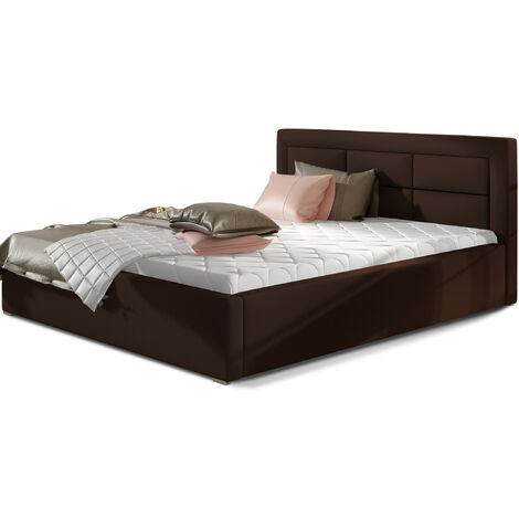 Lit moderne simili cuir capitonné RIZARO - Avec ou sans rangement-Marron-160x200-Version sommier et coffre (1/5)