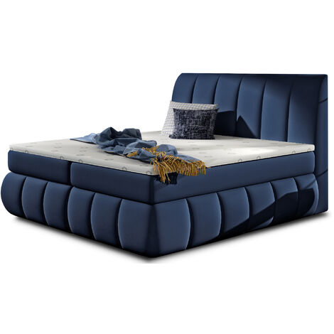 Lit continental simili cuir bleu Florencia-180x200 (1/5)