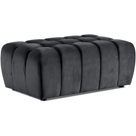 Pouf capitonné LARKO velours-Gris anthracite (1/2)