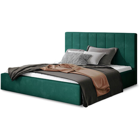 Lit adulte avec sommier Vareza – Velours matelassé-Vert-160x200-Version avec sommier (1/5)