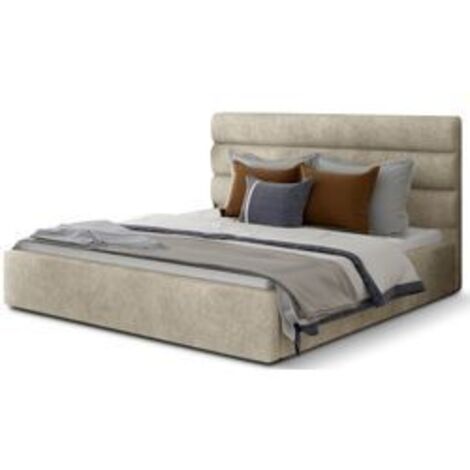 Lit adulte avec coffre de rangement Klarina - Tissu rembourré-Beige clair-200x200 (1/5)