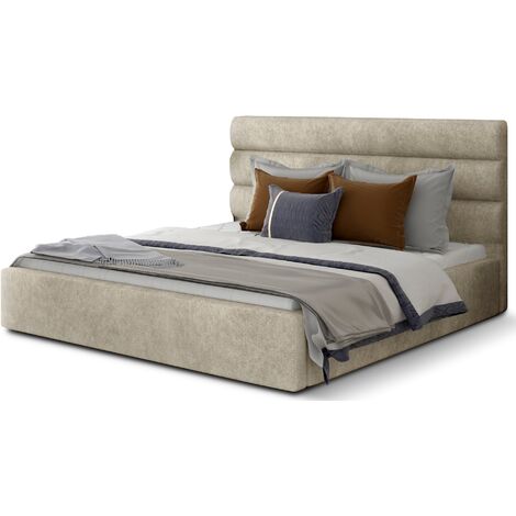 Lit double avec sommier Klarina - Tissu rembourré-Beige clair-160x200 (1/5)