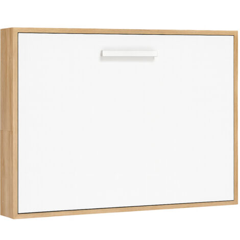 Lit escamotable horizontal 140x190 Optima-Coffrage Chêne 3D-Façade Blanche (1/5)