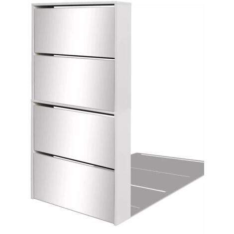 Meuble à chaussures 4 étagères et miroir 63x17x134 Blanc (1/5)