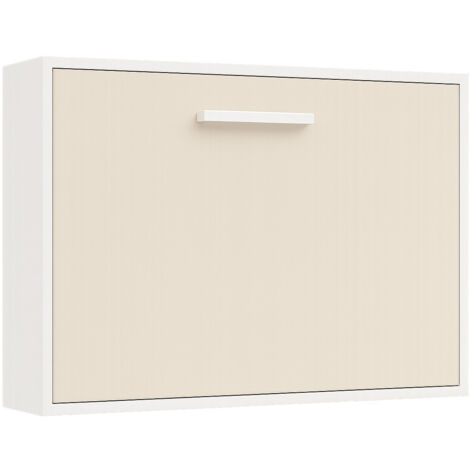 Lit escamotable horizontal OPTIMA Matelas mousse 18 cm Blanc-Avec matelas-140x190-Cadre Blanc-Façade Vison (1/5)