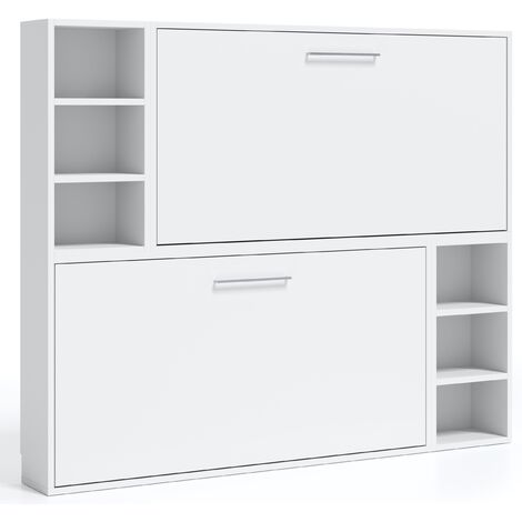 Lit escamotable superposé avec niches de rangement Briano-Couchage 90x190 cm-Coffrage Blanc-Façade Blanche (1/5)