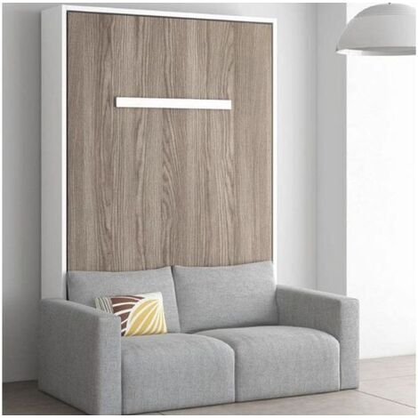 Lit escamotable vertical 90x190 avec canapé tissu Kimber-Coffrage Blanc-Façade Blanche-Canapé Noir (1/5)