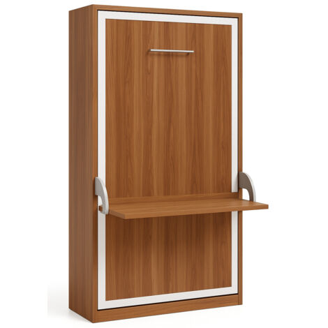 Lit escamotable verticale 90x200 avec bureau Studante-Façade Noyer (1/5)
