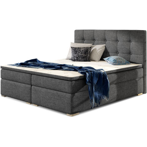 Lit boxspring tissu gris foncé avec matelas et surmatelas Kavin-140x200