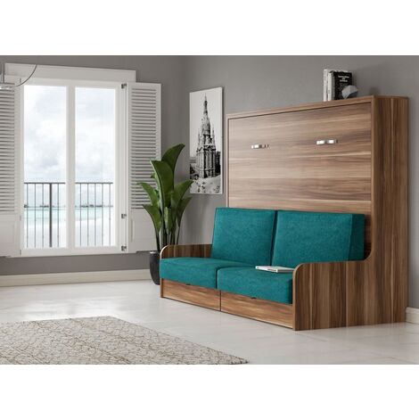 Les Tendances – Lit escamotable autoporteur 160x200 cm – Banquette premium avec coffres de rangement – Matelas mousse 18 cm – Ouverture silencieuse par vérins à gaz