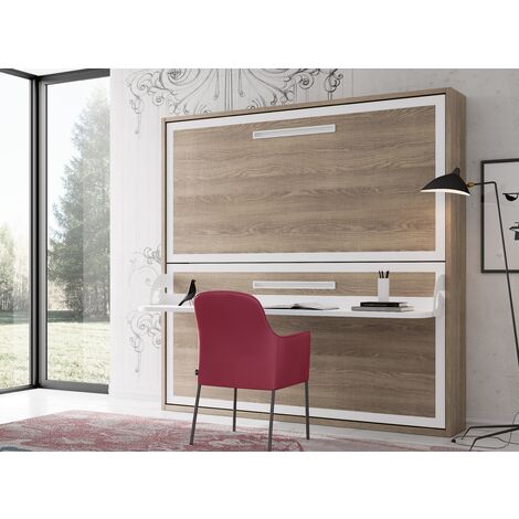 Lit superposé escamotable avec bureau Melina 90x180-Coffrage Chêne 3D-Façade Gris anthracite (1/5)