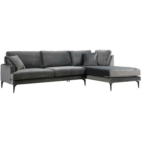 Canapé angle droit design tissu velouté gris Kombaz 283cm (1/5)