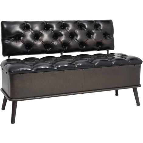 Banc de rangement avec dossier 110cm Noir Similicuir (1/5)