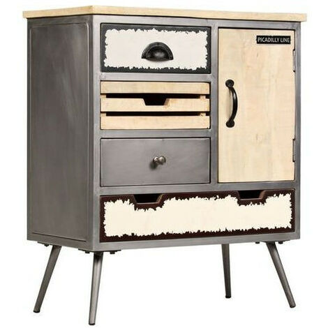 Commode 4 tiroirs 1 porte métal et manguier massif Vica (1/4)