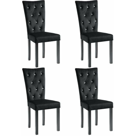 Chaise de salle à manger velours et pieds bois noir Karmen - Lot de 4 (1/5)