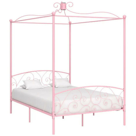 Lit à baldaquin métal rose Donkl 140x200 cm (1/5)