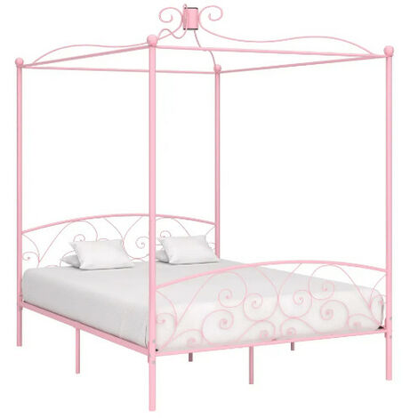 Lit à baldaquin métal rose Donkl 160x200 cm (1/5)
