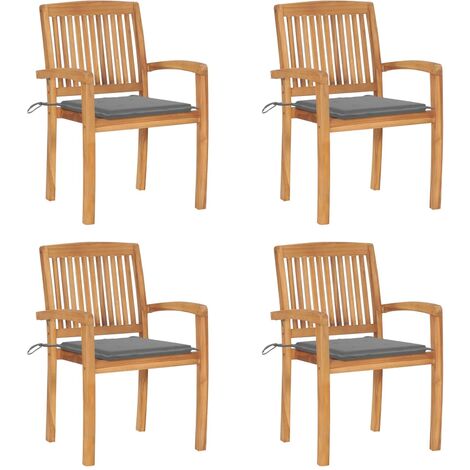 Chaises de jardin empilables avec coussins 4 pcs Teck solide 26 (1/5)