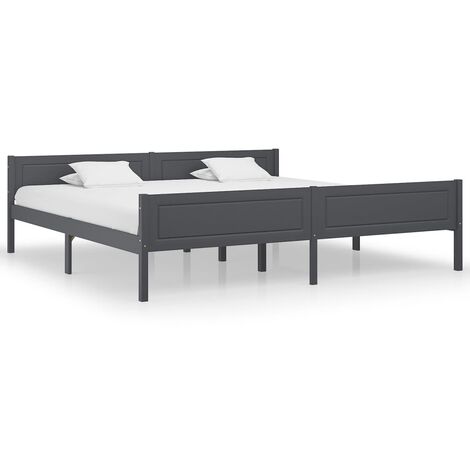Lit Bois de pin massif Gris 200x200 (1/5)