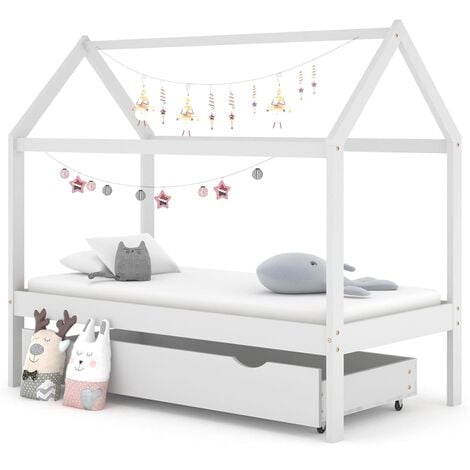 Lit cabane blanc Stockholm avec tiroir 80x160 cm - Petite Maisonnette