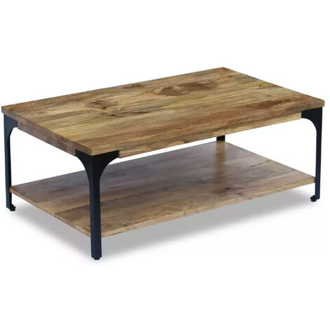 Table basse rectangulaire manguier massif foncé et pieds métal noir Induka (1/3)
