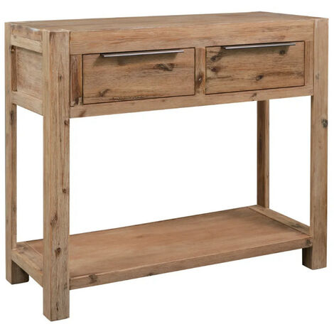 Les Tendances – Console 2 tiroirs en acacia massif foncé – Dimensions 82x73x33 cm – Finition brute pour style exotique – Avec étagère inférieure