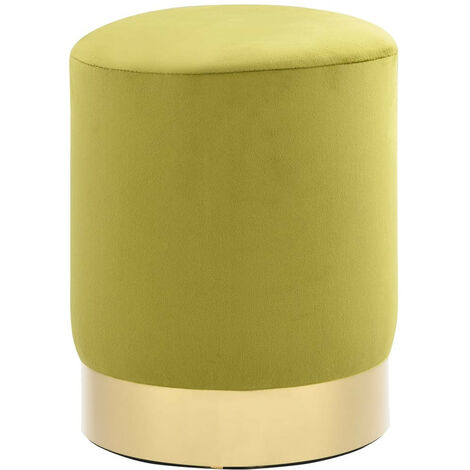 Tabouret bas design velours vert anis et metal doré Sinza (1/4)