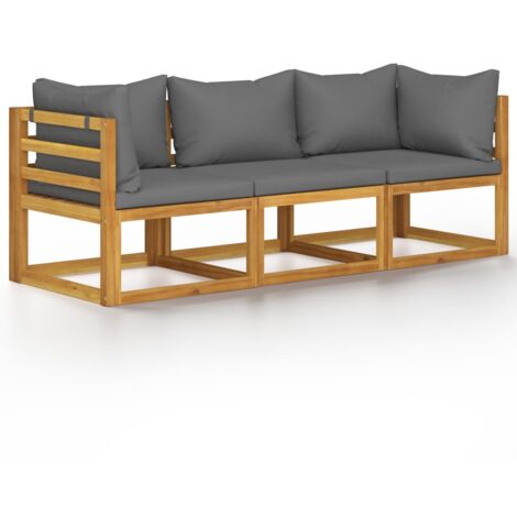 Canapé de jardin à 3 places avec coussin Bois d'acacia massif 2 (1/5)