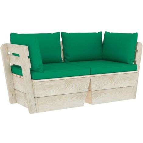 Canapé palette à 2 places de jardin avec coussins Bois d'épicéa 10 (1/5)