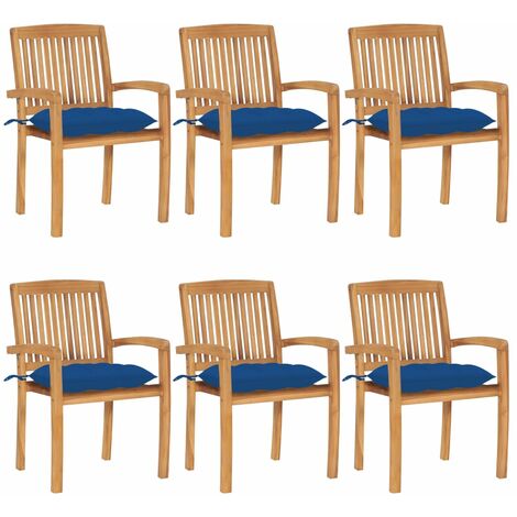 Chaises de jardin empilables avec coussins 6 pcs Teck solide 60 (1/5)