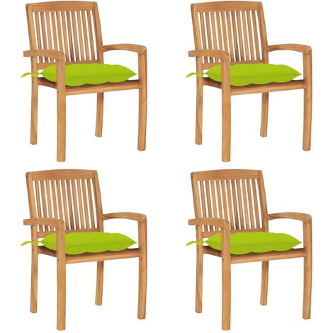 Chaises de jardin empilables avec coussins 4 pcs Teck solide 44 (1/5)