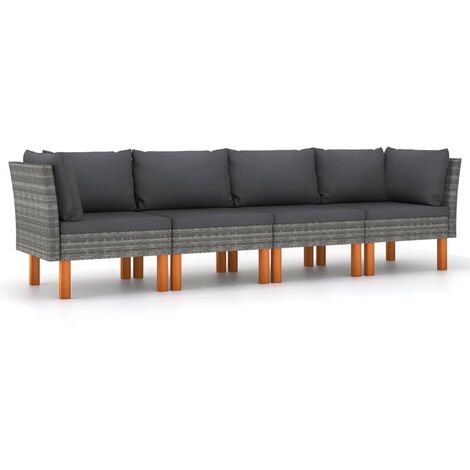 Canapé de jardin à 4 places avec coussins Gris Résine tressée (1/5)