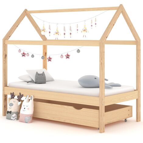 Lit cabane enfant avec un tiroir Pin massif 80x160 (1/5)