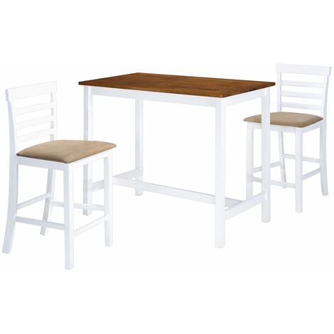 Table et chaises de bar 3 pcs Bois massif Marron et blanc (1/5)