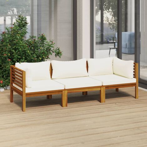 Canapé de jardin 3 places et coussin crème Bois d'acacia massif (1/5)