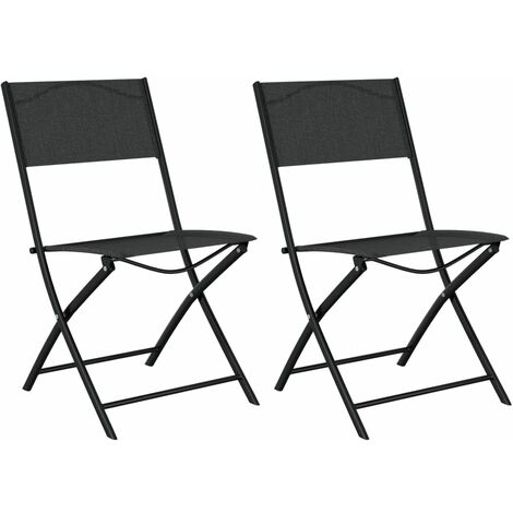 Chaises d'extérieur pliables 2 pcs Noir Acier et textilène (1/5)
