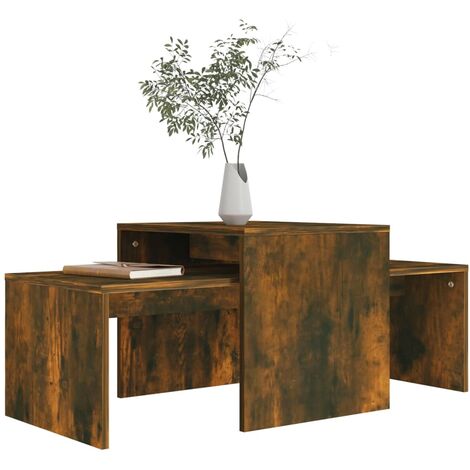 Ensemble table basse Chêne fumé 100x48x40 Bois d'ingénierie (1/5)
