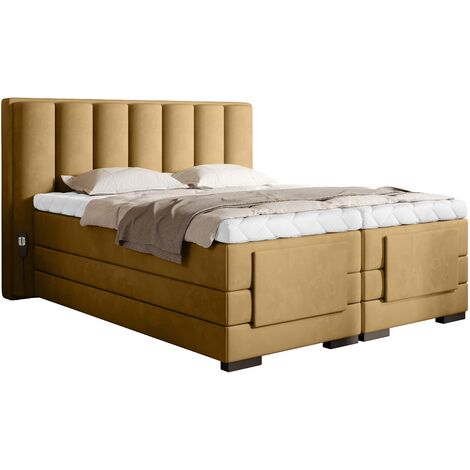 Lit boxspring électrique tissu jaune moutarde avec matelas et surmatelas Arkos-90x200 (1/5)