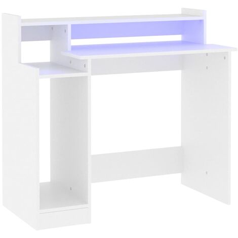 Bureau de gaming LED blanc pour chambre table ordinateur gain de place