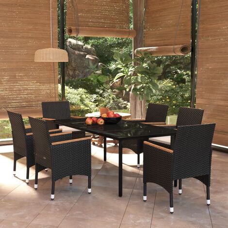 Table rectangulaire et 6 chaises Poly rotin resine ensemble bar cafè  exterieur 150x90 Beige Marion
