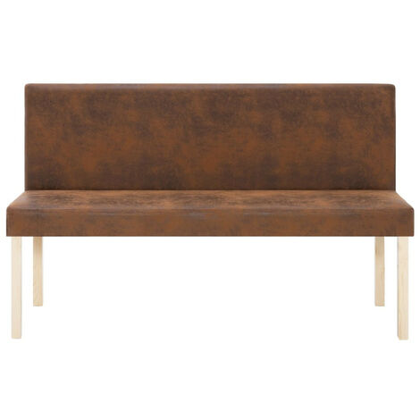 Banc vintage simili cuir marron vieilli et pieds pin massif Barielle 140 cm (1/5)