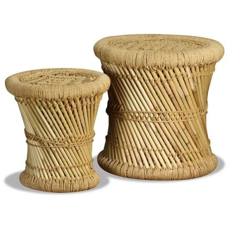 Tabouret bas rond bambou et jute Kaidi - Lot de 2 (1/5)