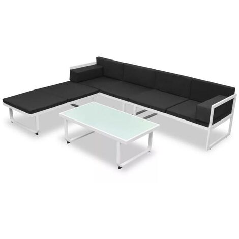 Salon de jardin modulaire 2 canapés métal blanc coussins noir Groove (1/5)