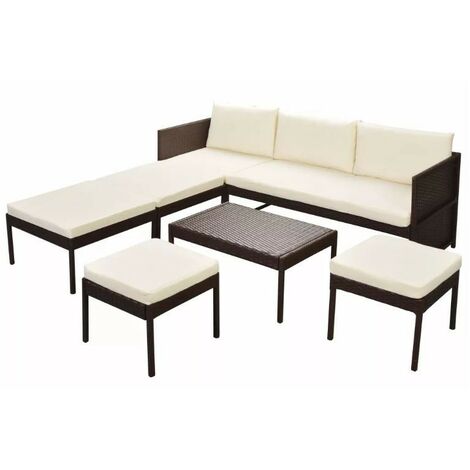 Salon de jardin modulaire 1 canapé résine marron coussins blanc Kesaria (1/5)