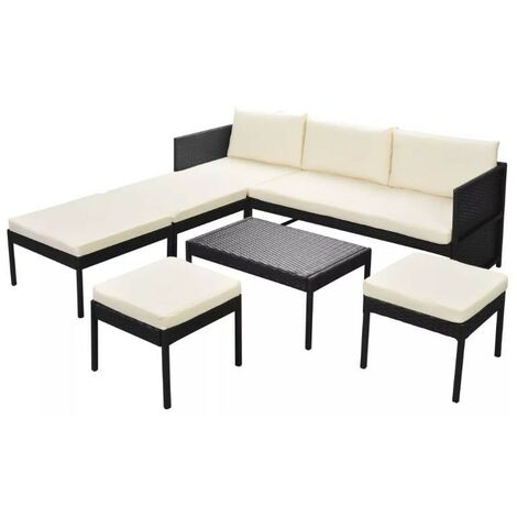 Salon de jardin modulaire 1 canapé résine noir coussins blanc Kesaria (1/5)