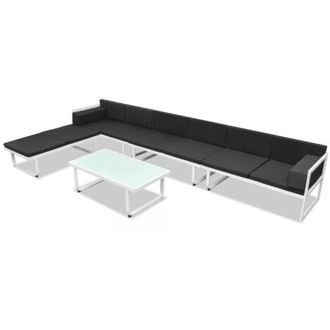 Salon de jardin modulaire 3 canapés métal blanc coussins noir Groove (1/5)