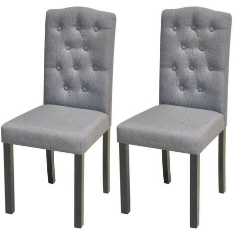 Chaise capitonnée tissu gris clair et pieds bois noir Billa - Lot de 2 (1/5)