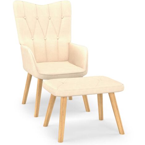 Chaise de relaxation et tabouret 62x68,5x96 cm Crème Tissu 4 (1/5)