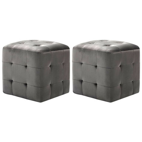 2 Poufs Gris 30 x 30x30 Tissu velours (1/5)